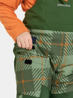 Hot Didriksons Polarbjörnen Printed Kids' Bib Pants Termos Pine Green